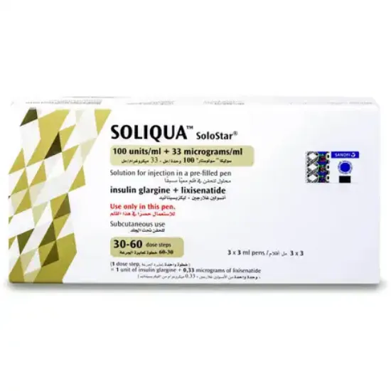 Picture of SOLIQUA 100 UNITS+33 MCG/ML 3 PREFILLED PENS 3 ML