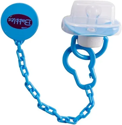 Picture of BUBBLES REGULAR PACIFIER WITH CHAIN 6M BLUE